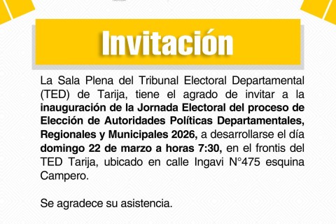 𝗜𝗡𝗩𝗜𝗧𝗔𝗖𝗜𝗢́𝗡 La Sala Plena del Tribunal Electoral Departamental de Tarija